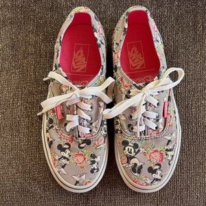 Vans Ladies Size 6.5 Mickey Mouse Disney Floral Sneakers - Pink and Gray